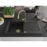 Mexen Leo chiuvetă de granit cu un compartiment, cu picurător și baterie de bucătărie Elia, Neagră - 6501-77-670101-50