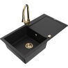 Mexen Leo chiuvetă de granit cu 1 compartiment cu scurgător și baterie de bucătărie Elia, negru - 6501-77-670101-50