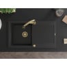 Mexen Leo chiuvetă de granit cu un compartiment, cu picurător și baterie de bucătărie Elia, Neagră - 6501-77-670101-50