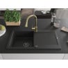 Mexen Leo chiuvetă de granit cu un compartiment, cu picurător și baterie de bucătărie Elia, Neagră - 6501-77-670101-50-B