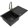 Mexen Leo chiuvetă de granit cu 1 compartiment, cu scurgător și baterie de bucătărie Elia, negru - 6501-77-670101-50-B