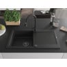 Mexen Leo chiuvetă de granit cu un compartiment, cu picurător și baterie de bucătărie Elia, Neagră - 6501-77-670101-70-B