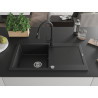Mexen Leo chiuvetă de bucătărie din granit cu 1 compartiment, cu scurgător și baterie Elia, negru - 6501-77-670101-70