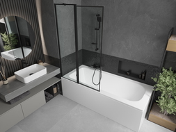 Mexen Vega cadă dreptunghiulară de 150 x 70 cm cu panouri si paravan cu 1 aripă 100 cm, Model negru - 550115070X9410117070