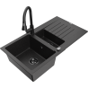 Mexen Matias chiuvetă de granit cu 1,5 camere și scurgător și baterie de bucătărie Elia, negru/argintiu