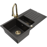 Mexen Matias chiuvetă de granit cu 1,5 camere cu scurgere și baterie de bucătărie Elia, negru/auriu metalizat