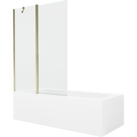 Cada rectangulară Mexen Vega 150 x 70 cm cu carcasă și paravan cu 1 aripă 120 cm, transparent, auriu - 550115070X9412115000