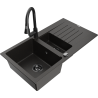 Mexen Matias chiuvetă din granit cu 1,5 cuve cu scurgător și baterie de bucătărie Elia, negru/auriu metalic