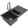 Mexen Matias 1,5-medencés gránit mosogató csepegtetővel és Elia konyhai csapteleppel, fekete pöttyös - 6502-76-670101-50