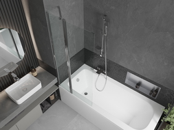 Mexen Vega cadă dreptunghiulară de 160 x 70 cm cu panouri si paravan cu 1 aripă 80 cm, transparent, crom - 550116070X9408110100