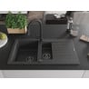 Mexen Matias chiuvetă de granit cu 1,5 cuve și scurgător, cu baterie de bucătărie Elia, negru cu pete - 6502-76-670101-70-B
