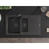 Mexen Matias chiuvetă de granit cu 1,5 cuve și scurgător, cu baterie de bucătărie Elia, negru cu pete - 6502-76-670101-70-B