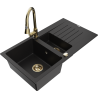 Mexen Matias chiuvetă din granit cu 1,5 compartimente, cu scurgător și baterie de bucătărie Elia, negru - 6502-77-670101-50
