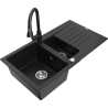 Mexen Matias 1,5 rekeszes gránit mosogató csepegtetővel és Elia konyhai csappal, fekete - 6502-77-670101-70