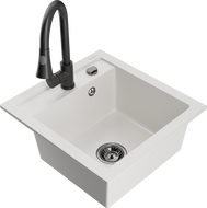 Mexen Vito chiuvetă de bucătărie din granit cu 1 cameră și baterie de bucătărie Elia, alb - 6503-20-670101-70