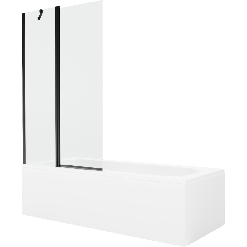Mexen Vega cadă dreptunghiulară 180 x 80 cm cu panou și paravan cu 1 canat 100 cm, transparent, negru - 550118080X9410117000