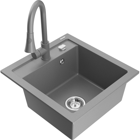 Mexen Vito chiuvetă de bucătărie din granit cu 1 cuvă cu baterie de bucătărie Elia, gri - 6503-71-670101-71