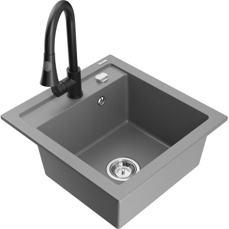 Mexen Vito chiuvetă de granit cu 1 compartiment cu baterie de bucătărie Elia, gri - 6503-71-670101-70
