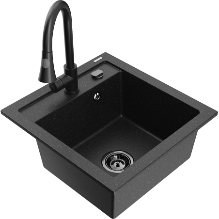 Mexen Vito chiuvetă granitică cu o singură cuvă cu baterie de bucătărie Elia, negru/argintiu metalic - 6503-73-670101-70-B