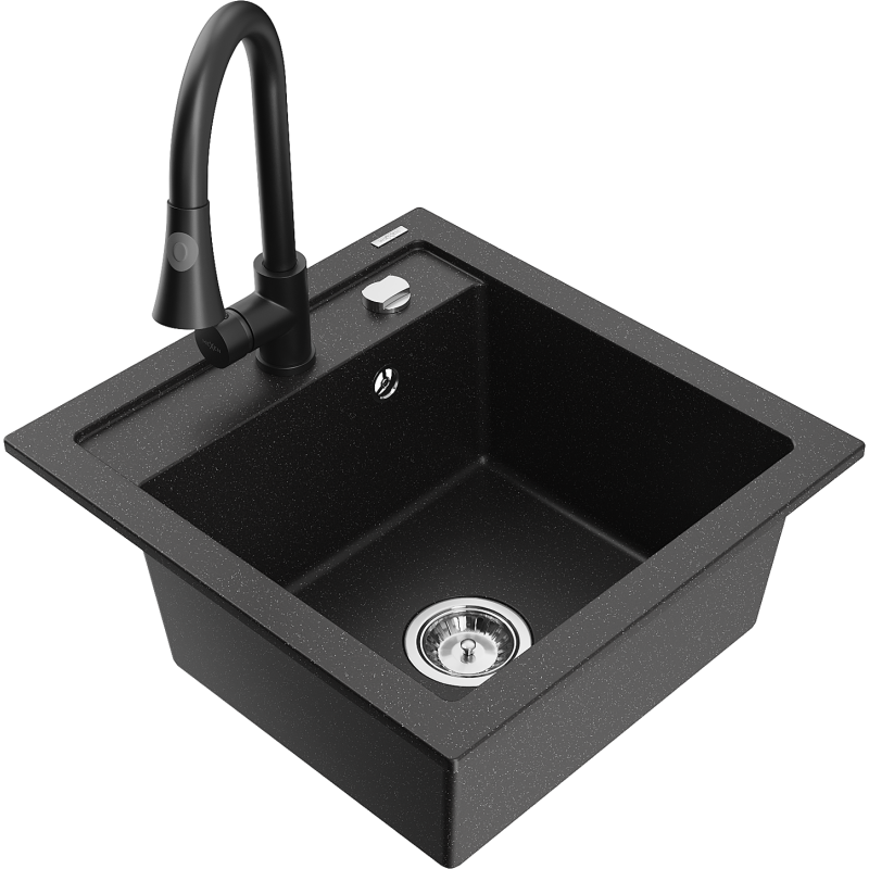 Mexen Vito chiuvetă granit 1-cameră cu baterie bucătărie Elia, negru/argintiu metalic - 6503-73-670101-70