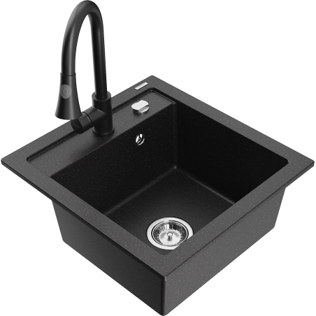 Mexen Vito chiuvetă granit 1-cameră cu baterie bucătărie Elia, negru/argintiu metalic - 6503-73-670101-70