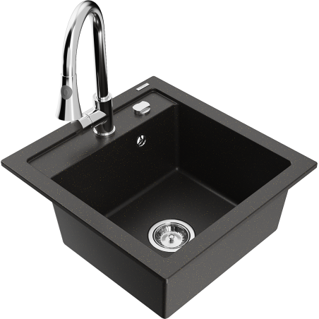Mexen Vito chiuvetă de granit cu o singură cuvă cu baterie de bucătărie Elia, negru/auriu metalizat - 6503-75-670101-00