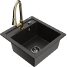 Mexen Vito chiuvetă de bucătărie granit cu o cuvă și baterie Elia, negru/auriu metalic - 6503-75-670101-50-B