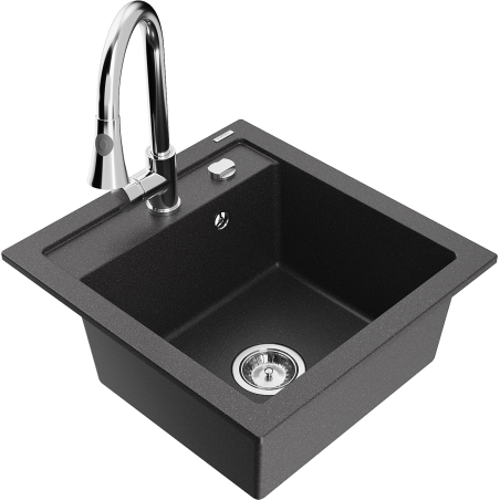 Mexen Vito chiuvetă din granit cu 1 cameră cu baterie de bucătărie Elia, negru cu pete - 6503-76-670101-00