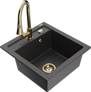 Mexen Vito 1-kamrás gránit mosogató Elia konyhai csappal, fekete színű - 6503-76-670101-50