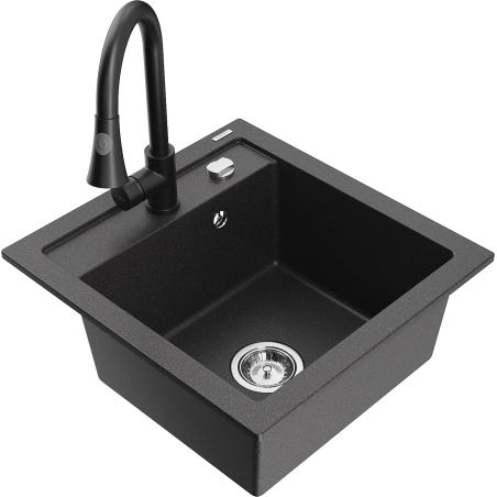 Mexen Vito chiuvetă de granit cu 1 compartiment cu baterie de bucătărie Elia, negru cu pete - 6503-76-670101-70