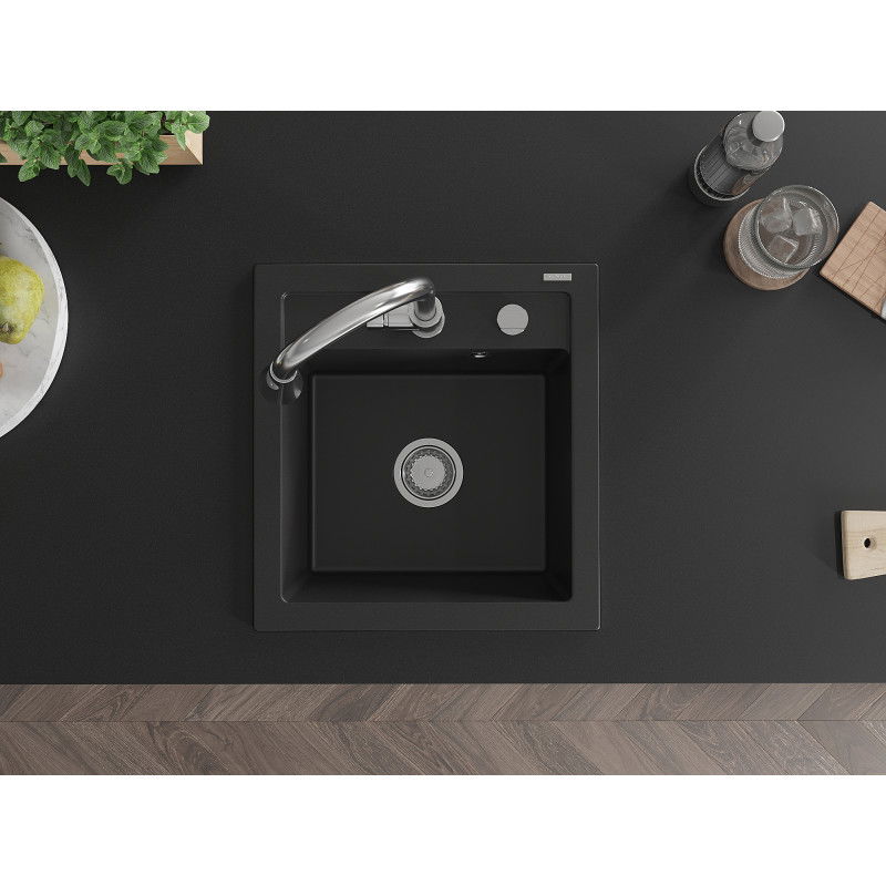 Mexen Vito egykamrás gránit mosogatótálca Elia konyhai csapteleppel, fekete - 6503-77-670101-00