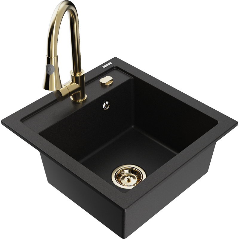 Mexen Vito chiuvetă de granit cu 1 compartiment și baterie de bucătărie Elia, negru - 6503-77-670101-50