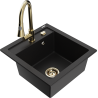 Mexen Vito chiuvetă de granit cu 1 compartiment și baterie de bucătărie Elia, negru - 6503-77-670101-50