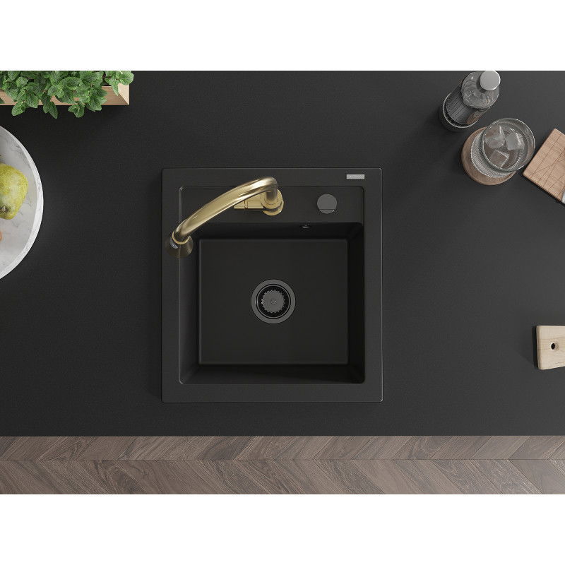 Mexen Vito chiuvetă de bucătărie din granit cu 1 cuvă și baterie Elia, negru - 6503-77-670101-50-B