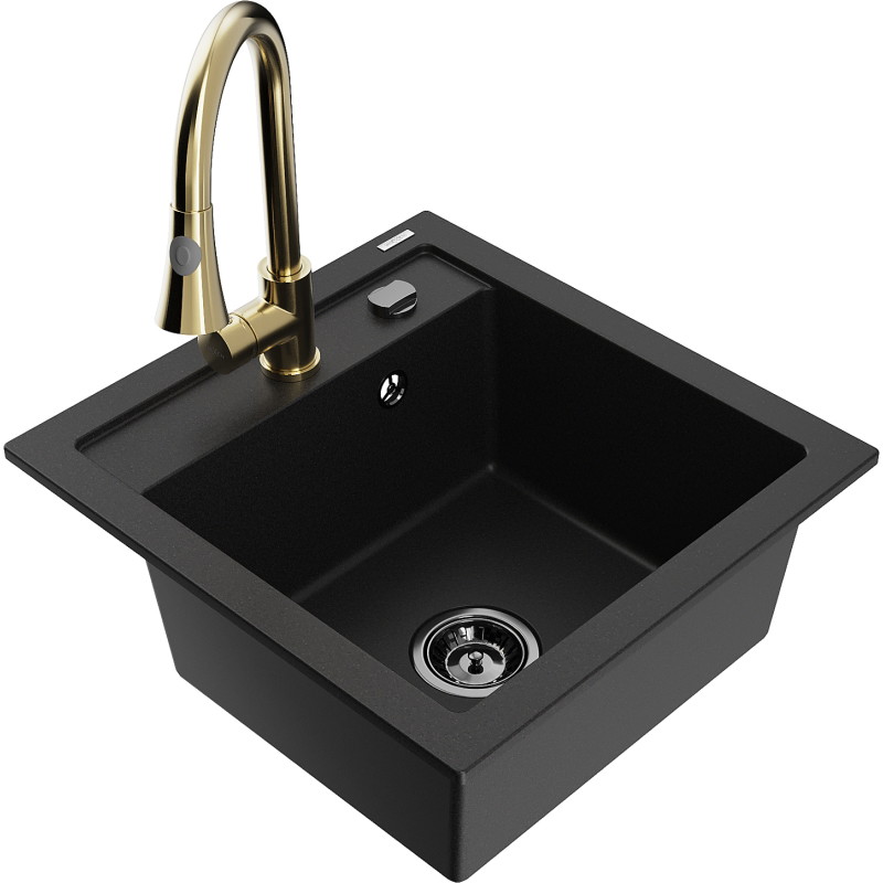 Mexen Vito chiuvetă de bucătărie din granit cu 1 cuvă și robinet de bucătărie Elia, negru - 6503-77-670101-50-B