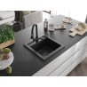 Mexen Vito chiuvetă de bucătărie din granit cu 1 compartiment și baterie de bucătărie Elia, negru - 6503-77-670101-70-B