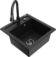 Mexen Vito chiuvetă de bucătărie din granit cu 1 compartiment și baterie de bucătărie Elia, negru - 6503-77-670101-70-B