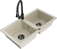 Mexen Mario kéttálcás gránit mosogató Elia konyhai csapteleppel, bézs - 6504-69-670101-70