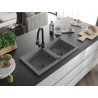Mexen Mario gránit kétmedencés mosogató Elia konyhai csapteleppel, szürke - 6504-71-670101-70-B