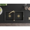 Mexen Mario chiuvetă de granit cu 2 compartimente și baterie de bucătărie Elia, negru/argintiu metalizat - 6504-73-670101-50