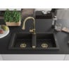 Mexen Mario chiuvetă de granit cu 2 compartimente cu baterie de bucătărie Elia, negru/auriu metalic - 6504-75-670101-50