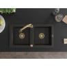 Mexen Mario chiuvetă de granit cu 2 compartimente cu baterie de bucătărie Elia, negru/auriu metalic - 6504-75-670101-50