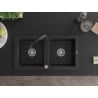 Mexen Mario chiuvetă granit cu 2 compartimente cu baterie de bucătărie Elia, negru/cu metalic auriu - 6504-75-670101-70
