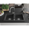 Mexen Mario chiuvetă de bucătărie din granit cu 2 compartimente și baterie Elia, negru cu efect punctat - 6504-76-670101-00