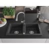 Mexen Mario chiuvetă de granit cu 2 compartimente cu baterie de bucătărie Elia, negru cu pete - 6504-76-670101-00