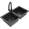 Mexen Mario gránit 2-medencés mosogató Elia konyhai csapteleppel, fekete pöttyös - 6504-76-670101-70-B