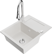 Mexen Enzo 1 medencés, csepegtetővel ellátott gránit mosogató és Elia konyhai csaptelep, fehér - 6506-20-670101-00