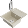 Mexen Enzo gránit mosogató 1 rekeszes csepegtetővel és Elia konyhai csapteleppel, bézs - 6506-69-670101-00