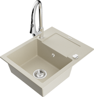 Mexen Enzo gránit mosogató 1 rekeszes csepegtetővel és Elia konyhai csapteleppel, bézs - 6506-69-670101-00
