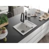 Mexen Enzo chiuvetă de granit cu un compartiment, cu picurător și baterie de bucătărie Elia, Albă - 6506-20-670101-70